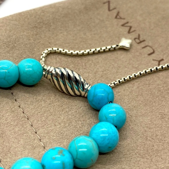 DAVID YURMAN 8mm Spiritual Turquoise Wave Beaded Silver Bracelet W/ Silv… - Picture 6 of 7